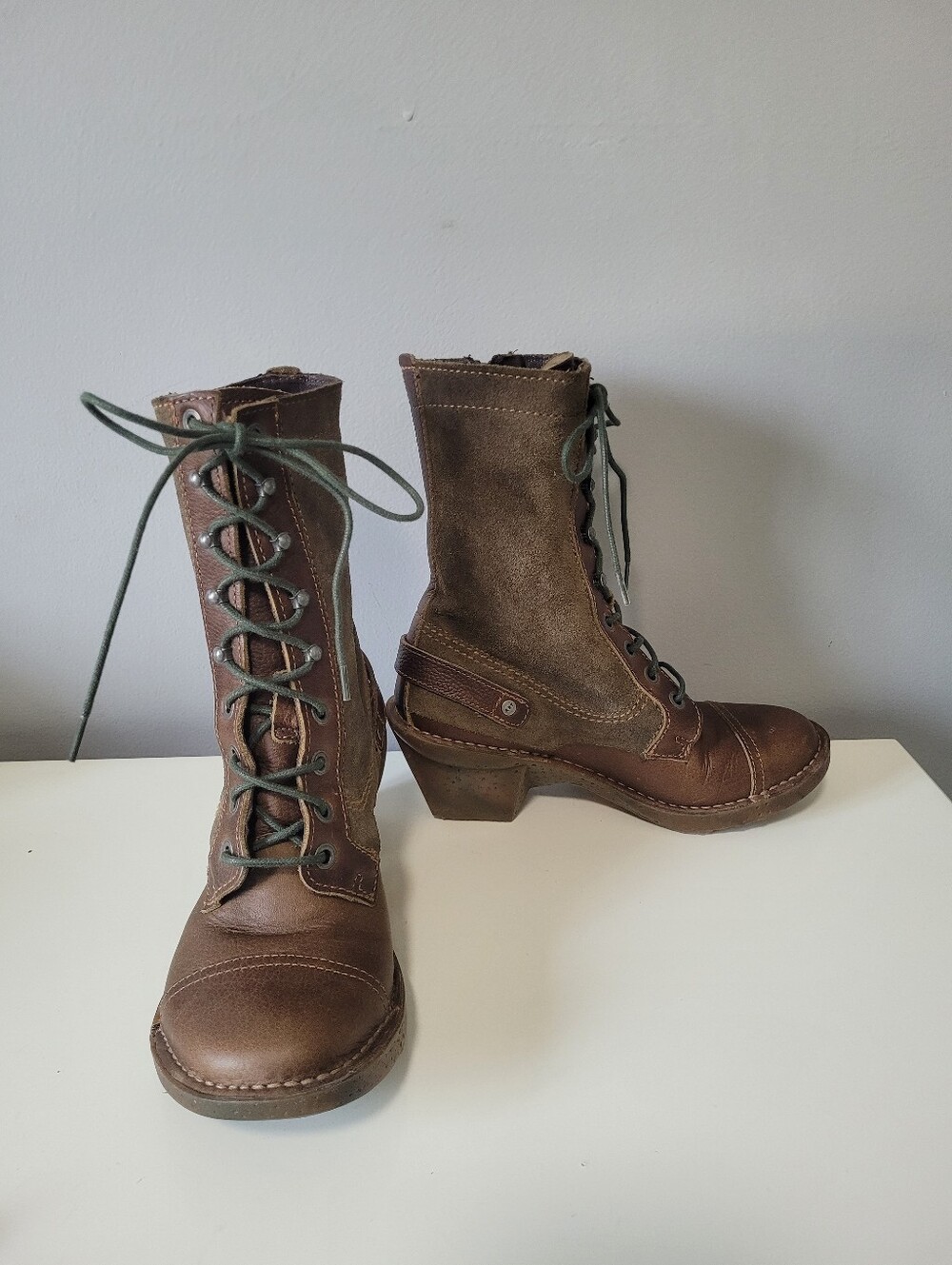 Vintage The Art Company Brown Leather And Suede Lace-up Heeled Boots, Size 37